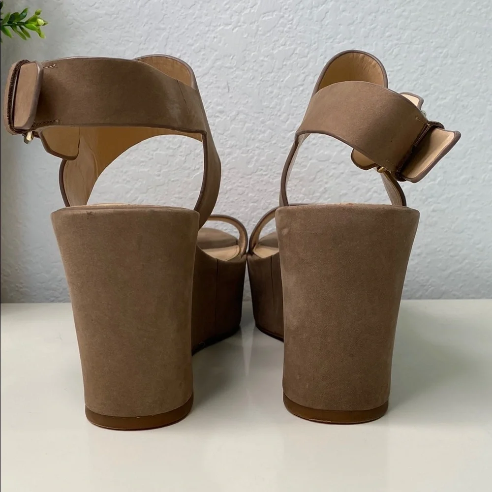 Vince Camuto Taupe Suede Platform Wedge Sandals